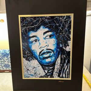 Jimi Hendrix In Blue Portrait By Steven Schuman Drip Paint Signed 2004 Print